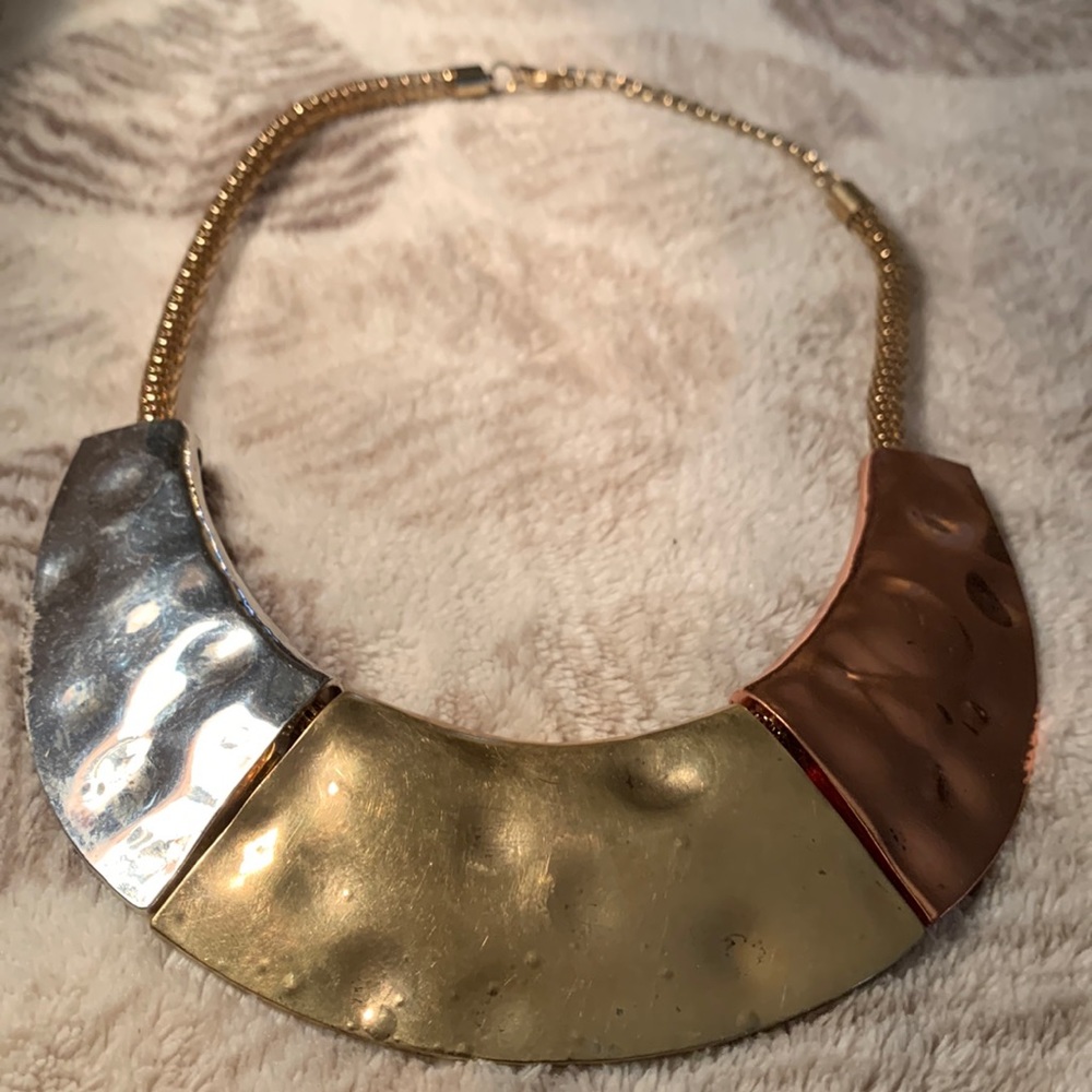 Gorgeous gold silver bronze Ali Khan NYC statement necklace